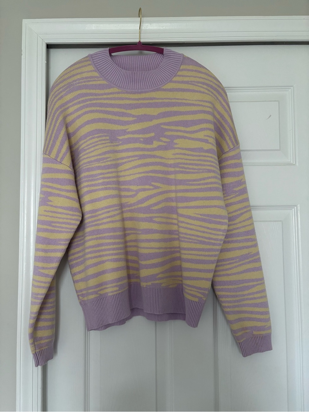 Wayf Lavender and Pale Yellow Striped Crew Neck Sweater